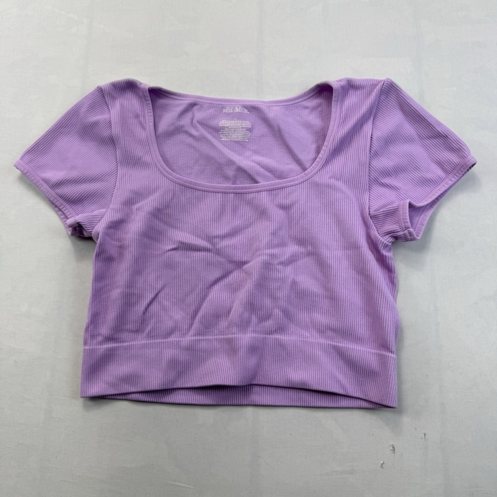 Wild Fable Women's Large Purple Ribbed Seamless Crop Top Square Neck